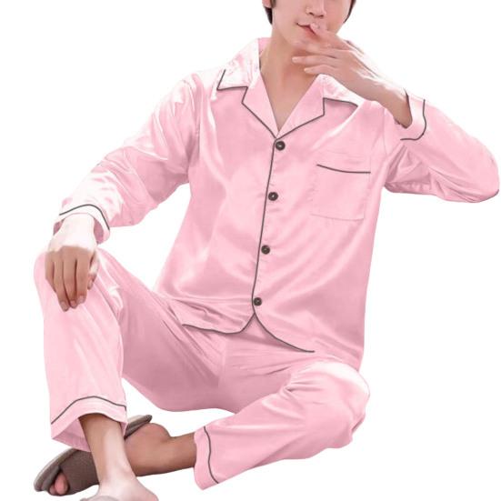 Erkek pijama takımı uzun kollu uyku yıkanabilir rahat Fit yatak açma yaka pijama yatak odası için Set