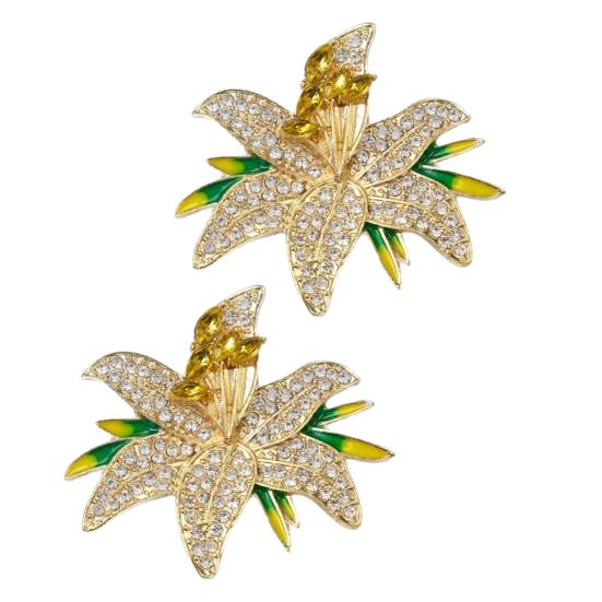 1/2Pcs Women Brooch Lapel Pin Rhinestones Inlaid Pin Flower Design with Sparkling Decorative
