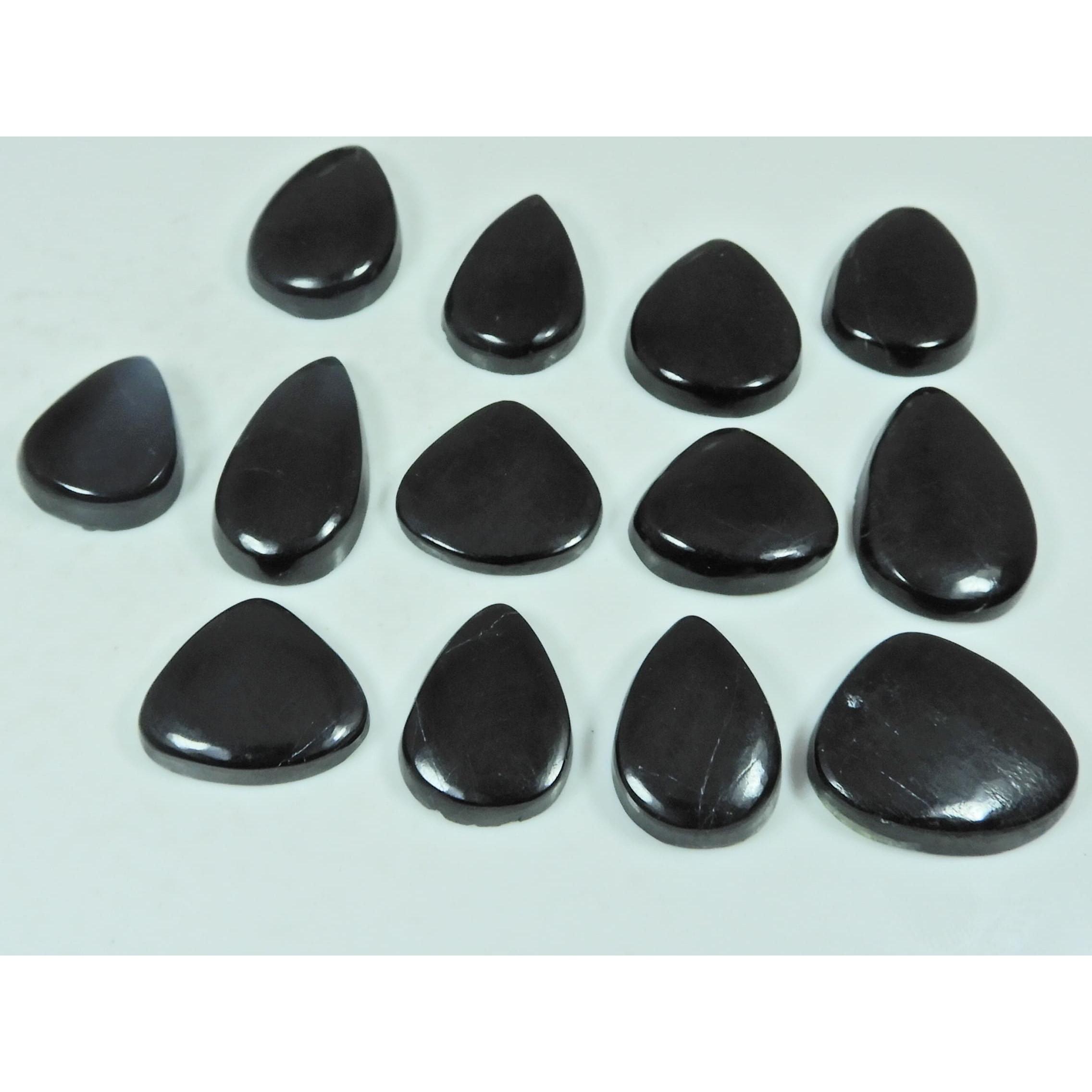 300Cts.Natural Black Tourmaline Pear Shape Cabochon Loose Gemstone 13Pcs Lot C-2918