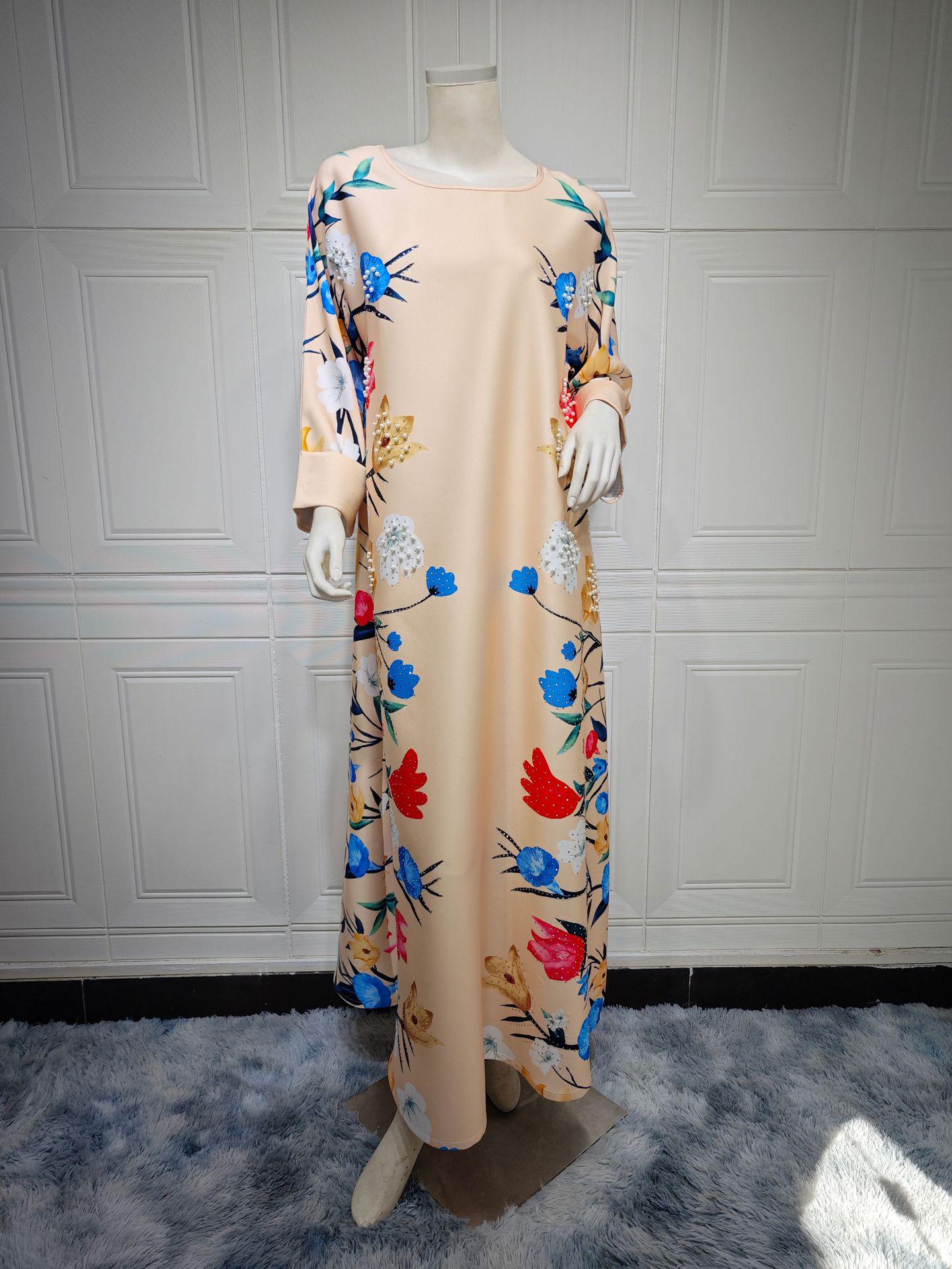 

AB346 Арабская Дубайская Мода Стразы Джалабия M абрикосовый света