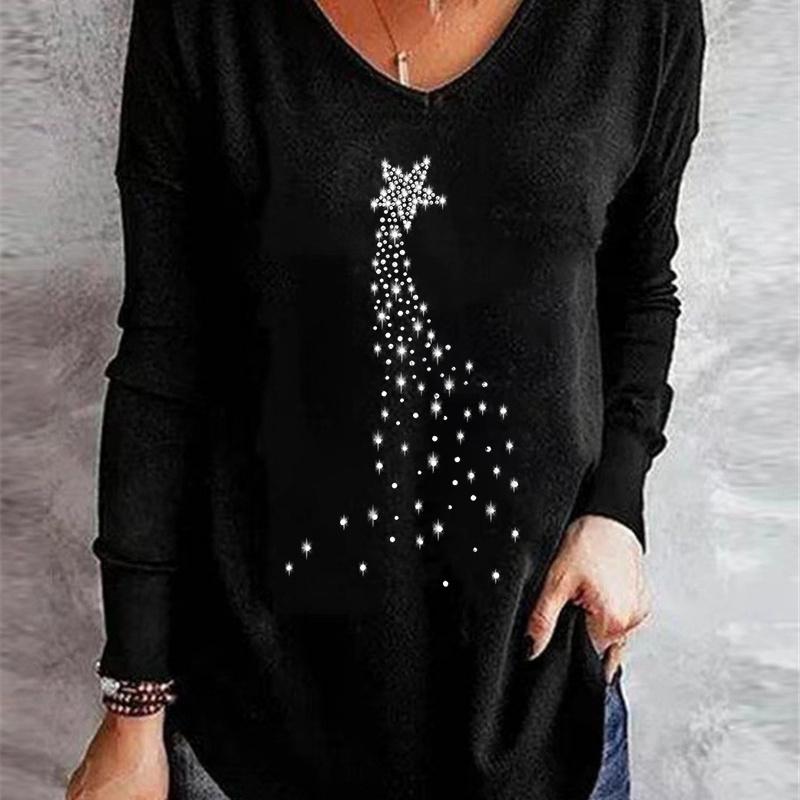 Size Shirt Plus T Print Vintage Cartoon 3d Tees Long Sleeve Loose Top Women Autumn V Neck Tshirts