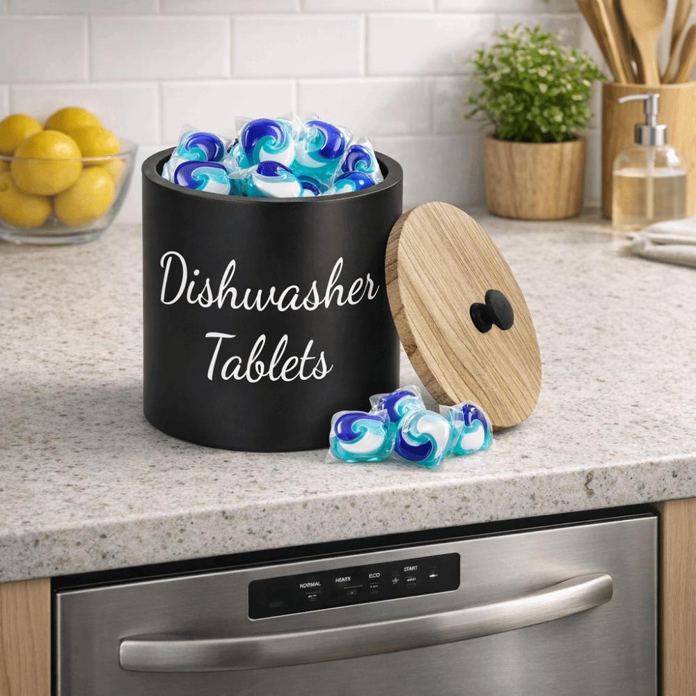 Wood Dishwasher Pod Container Wide Opening Kitchen Storage Box Dishwasher Tablet Container  Dorm