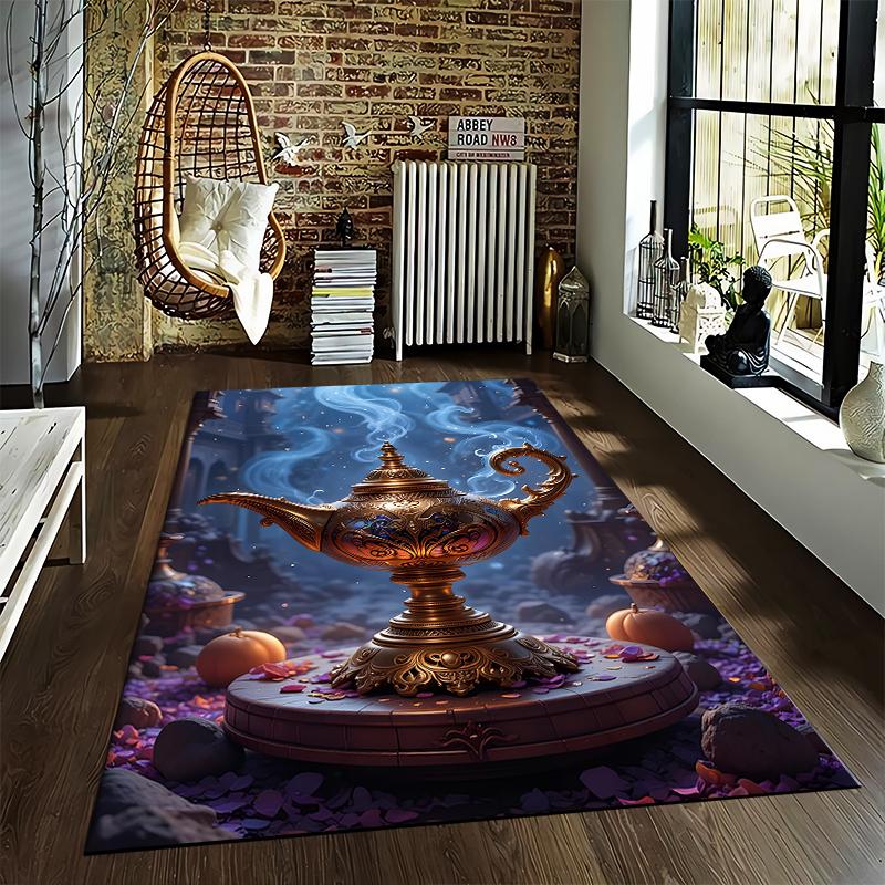 "Magical Gold Lamp Carpet with Mystical Blue Smoke Design" Suitable for use as an anti-slip for living room bedroom sofas