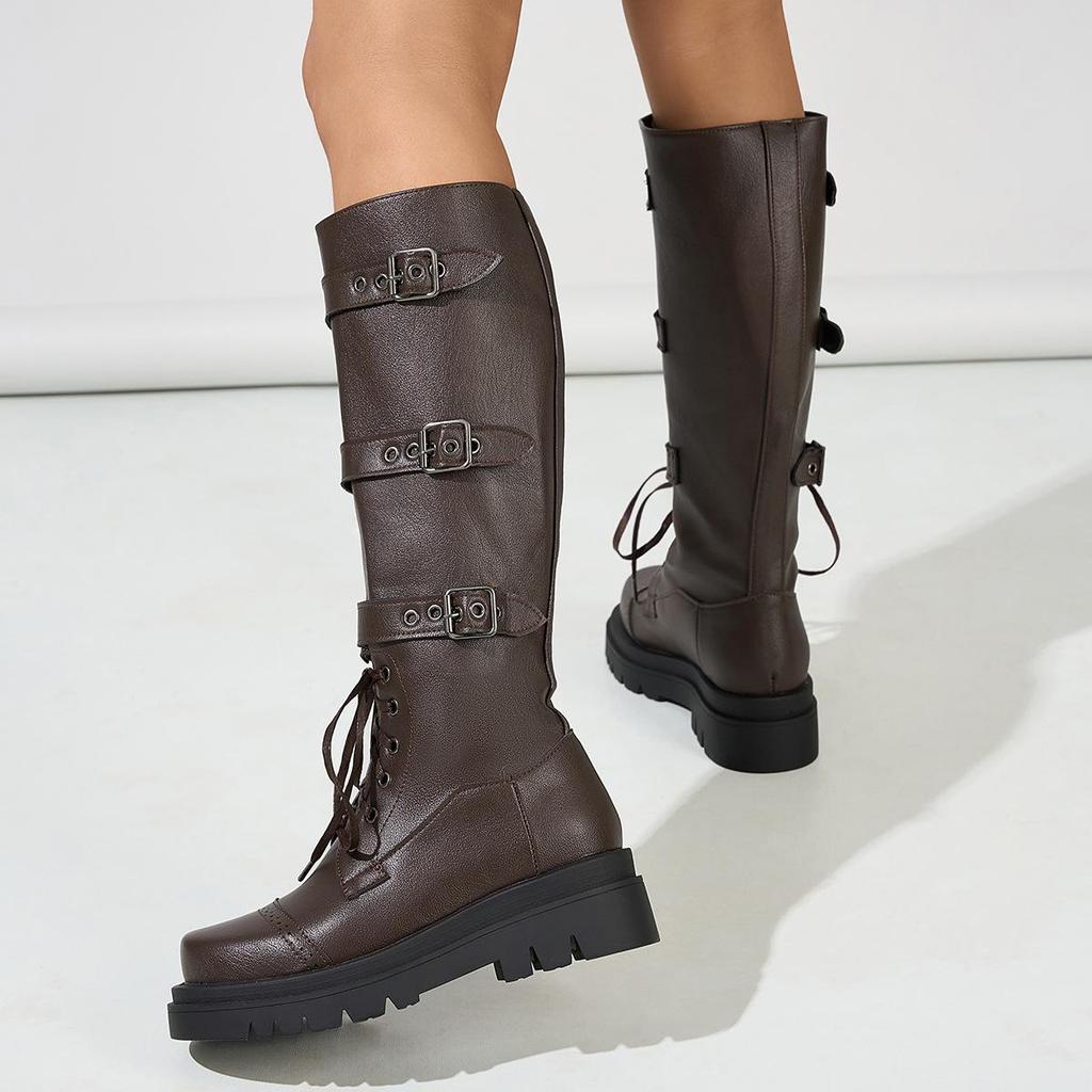 Merade Waterproof Leather Cowboy Boots: Children's & Women's Autumn Riding Boots with Thick Platform Sole