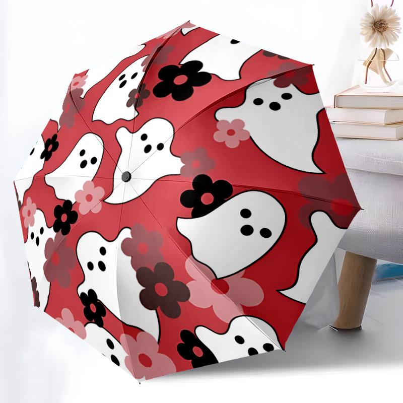 1pc Ghost Floral Automatic Open/close Folding Compact Umbrella, 8-Rib Sturdy Canopy, Lightweight Portable, Everyday Use, Gift,091