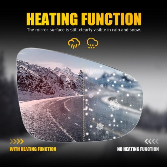 Front Right Heated Mirror Glass Set Passenger Side For Volkswagen Golf 2010-2014