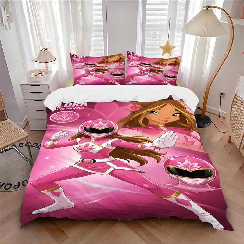 3pcs Pink Ranger Power Suit Bedding Set, Includes One Quilt Cover and Two Pillowcases, Bedroom and Guest Room Decoration. T72301115