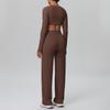 European Sportswear Yoga Set: Long Sleeve Top with Chest Pads and Breathable Straight-Leg Pants for Women