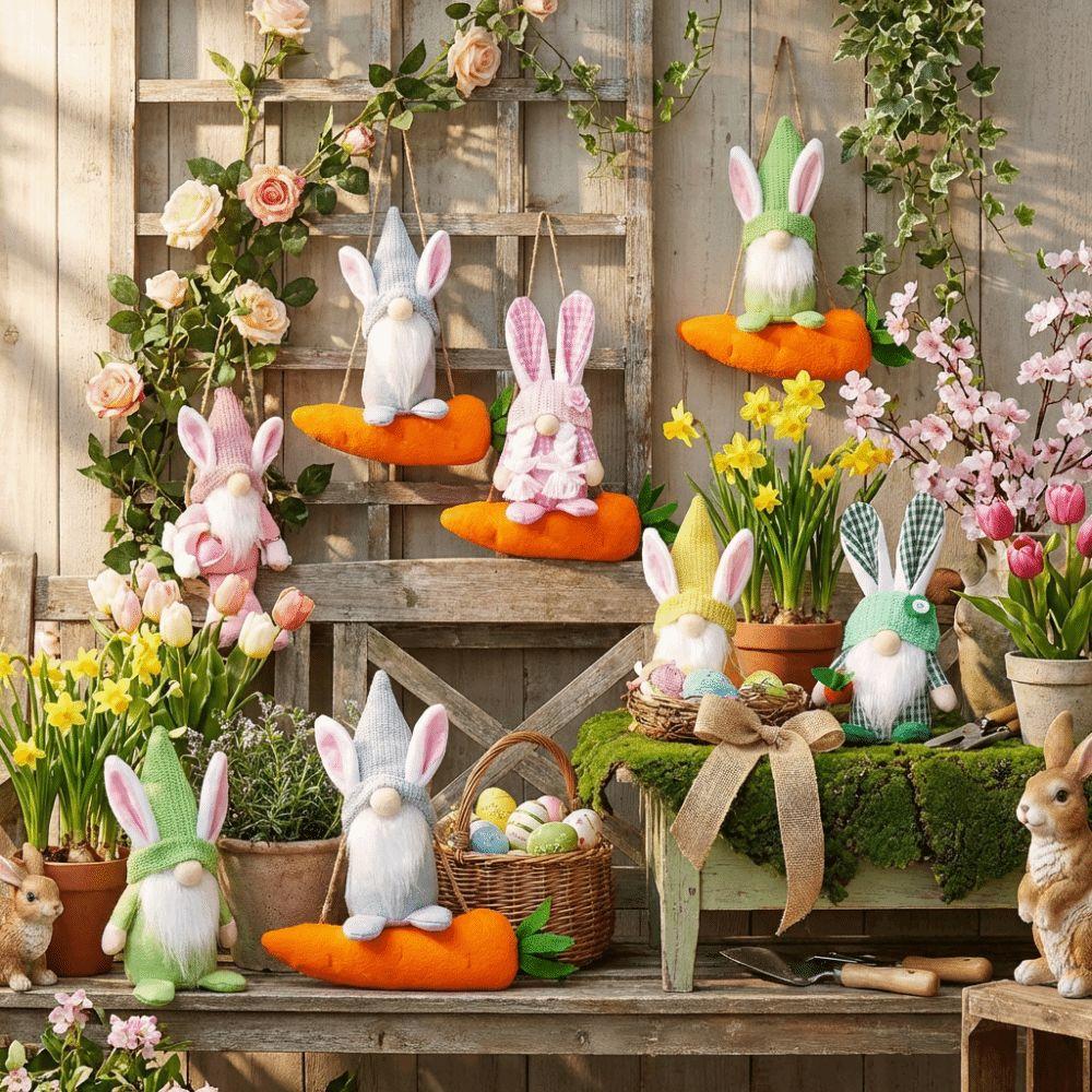 Colorful Rabbit Gnome Ornament Handmade Craft Faceless Plush Doll  Easter Holiday