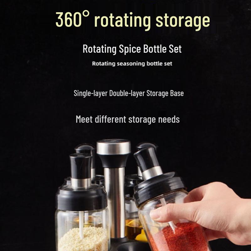 Kitchen Glass Spice Jars Set (4 x 300ml) with Stainless Steel Lids & Rack