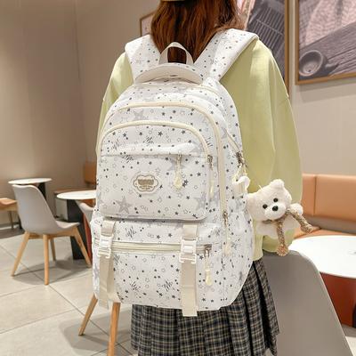 Schoolbag Korean Milk White Full of Stars Sweet Campus Atmosphere Junior High School Girls Gentle Age Reduction Practical Backpack