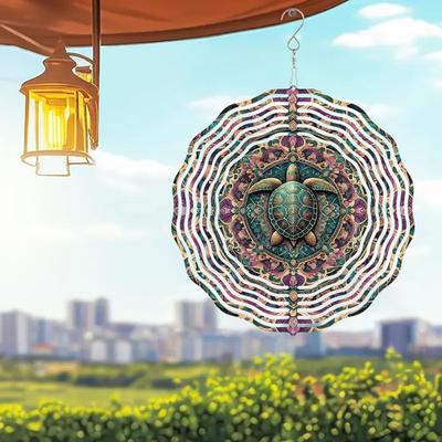 10 Inch 2D Kinetic Metal Turtle Wind Spinner for Outdoor Garden Decor Rotating Hook Vibrant Colors Durable Weather Resistant Art Sculpture Perfect