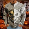 Men's Halloween Print Long Sleeve Neck T-Shirt for Holiday Party