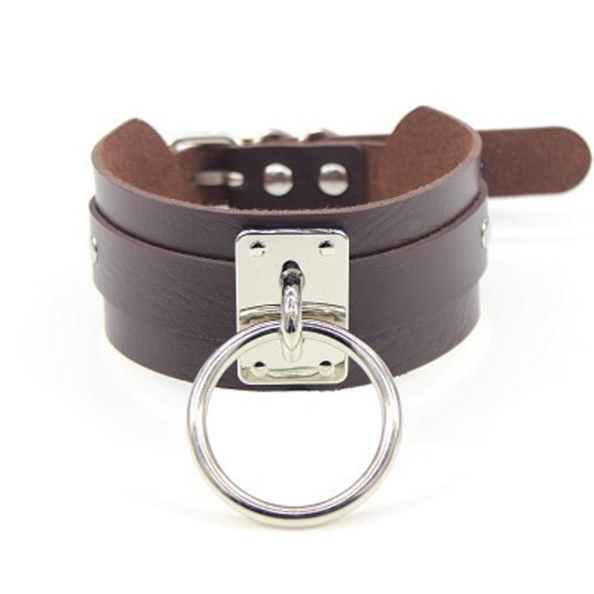 Cool Oversized Choker Fetish Argintiu/Aur O Metal Punk Stil Retro Guler din piele Bondage Sub BDSM Harness Colier