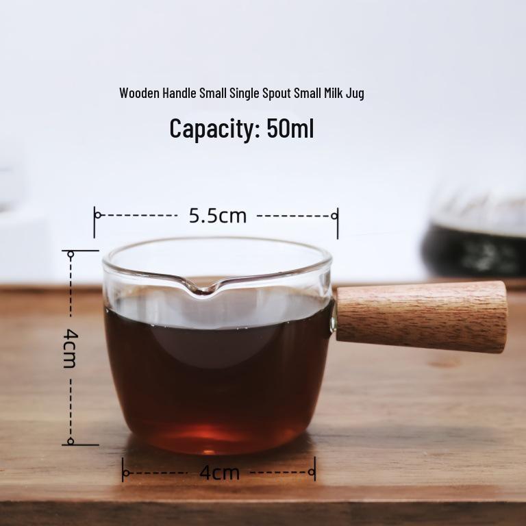 Espresso Scale Wooden Handle Milk Pitcher - Small Coffee & Sauce Measuring Cup
