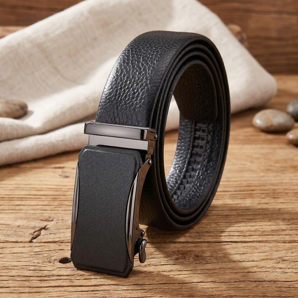 Men s Premium Cowhide Bark Texture Automatic Buckle Leather Belt - Casual, Sophisticated, Middle-Aged to Young Styles 130 cm
