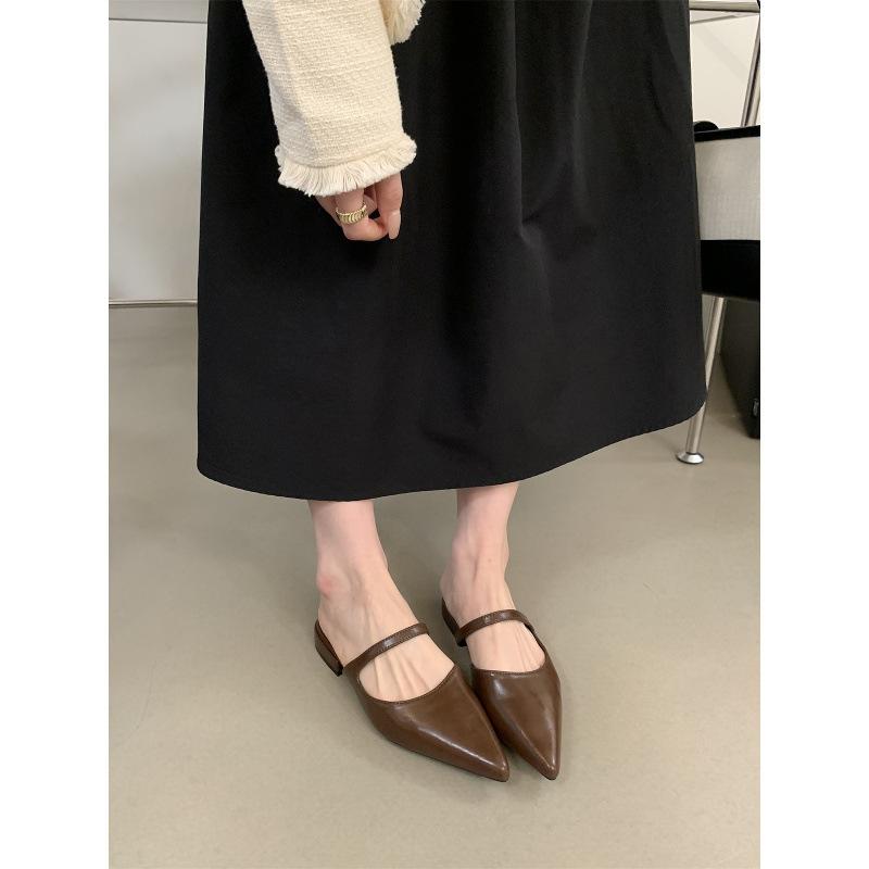 Women's bag head and half slippers, women's wear pointed soft leather shoes, gentle flat sandals