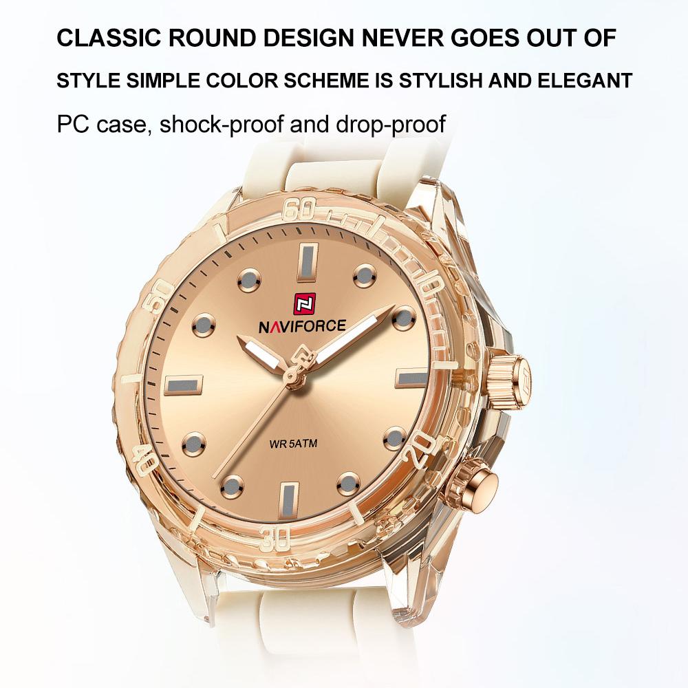 NAVIFORCE Women's Quartz Watch Silicone Strap Waterproof Luminous Pointer Lightweight Fashion Casual Women's Watch NF7115