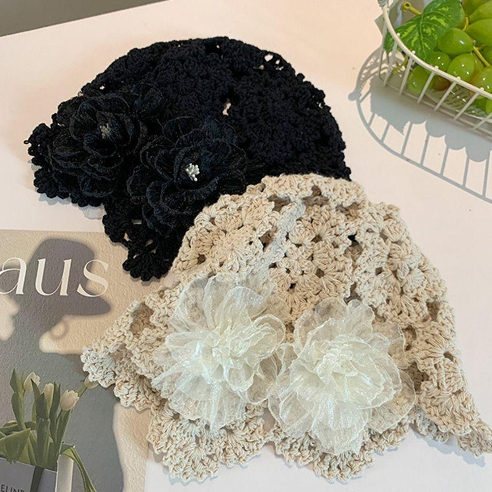 Hollow Out Crochet Hollow Flower Knitted Hat Warm Knit Cap Sweet Warm Beanies Hat Autumn