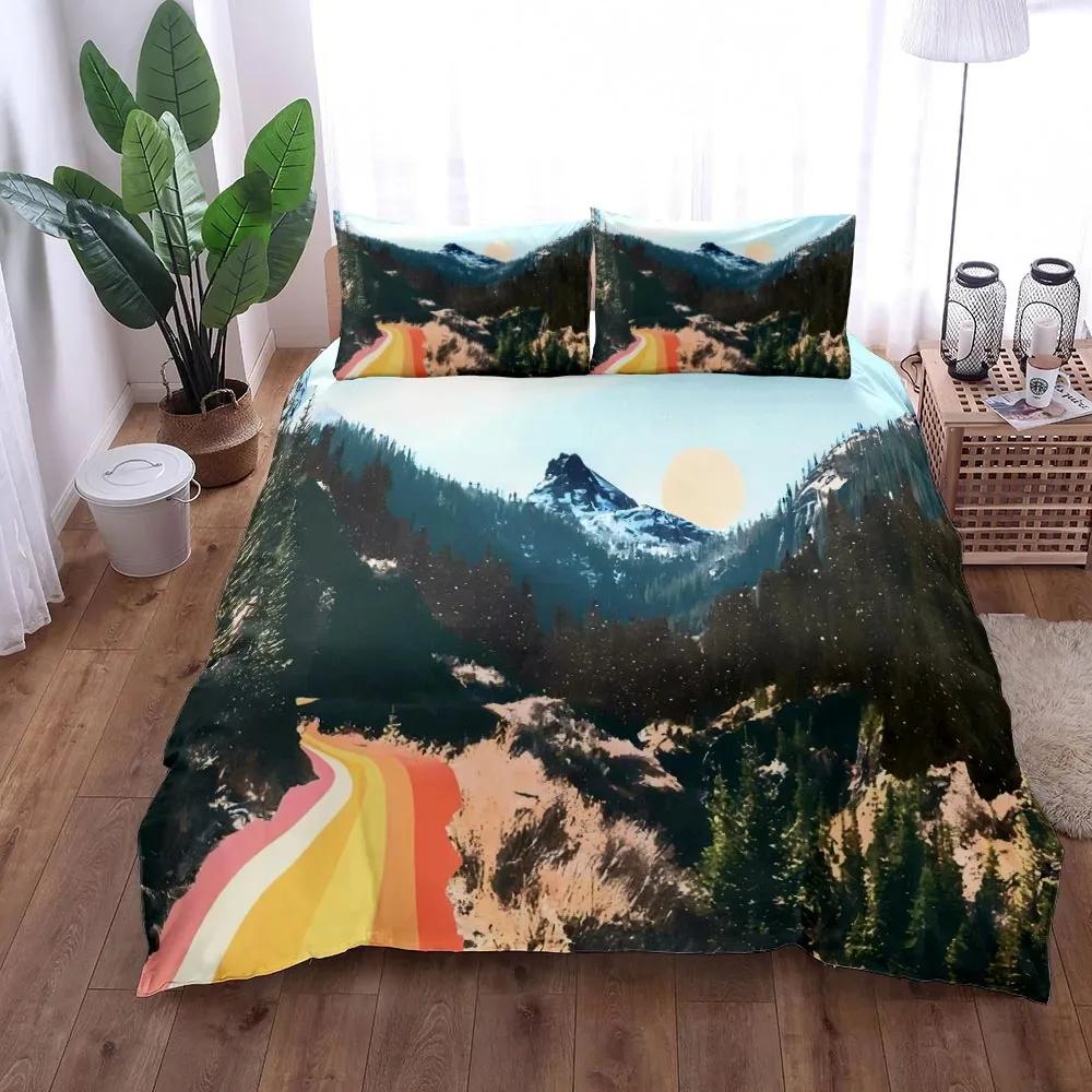 Van Gogh Mountain Village Oil Painting Duvet Cover Set King Queen Double Full Twin Single Size Bed Linen Set