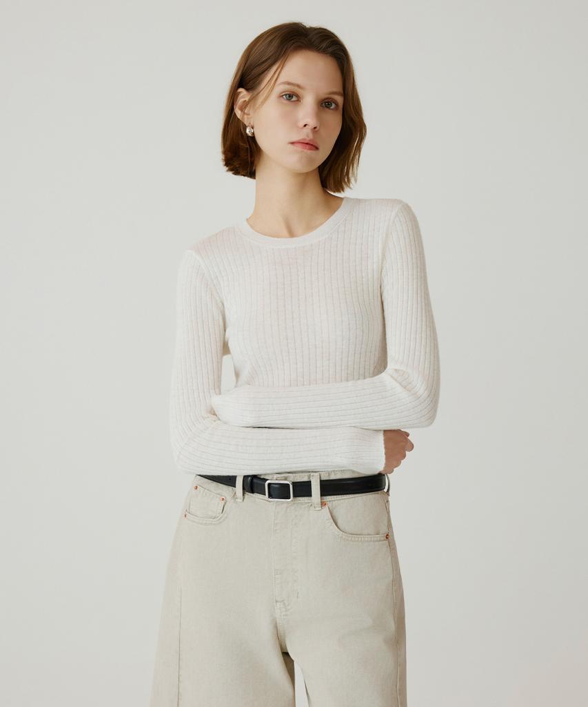 Siyajyu Sikn2177 Hairy Ribbed Knit_Cream