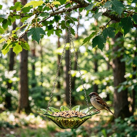 Hanging Metal Bird Feeder with Detachable Flower Bowl Weather-proof Outdoor Garden Patio Yard Bird Bath Watering Feeding Bowl