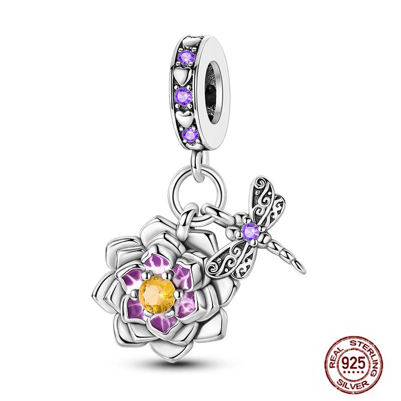 Charms Beads 925 Sterling Copper Pink Butterfly Luminous Firefly Chameleon Heart Charm Fit Original Bracelet DIY Holiday Zircon