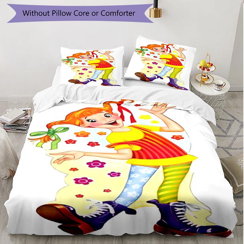 3pcs Duvet Cover Set (1*Duvet Cover + 2*Pillowcase, Without Core), Pippi Longstocking Print Soft All‑Season Bedding Set, Home Bedroom Decor Gift