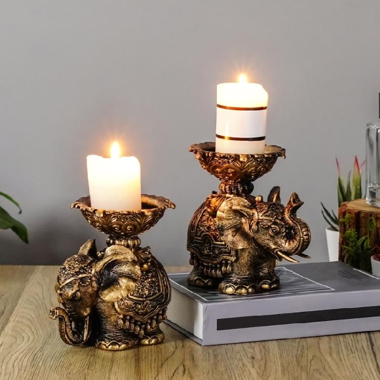 Porta-velas Elefante da Sorte Riqueza Estátua de Resinas Animais Castiçais para Velas Tealight
