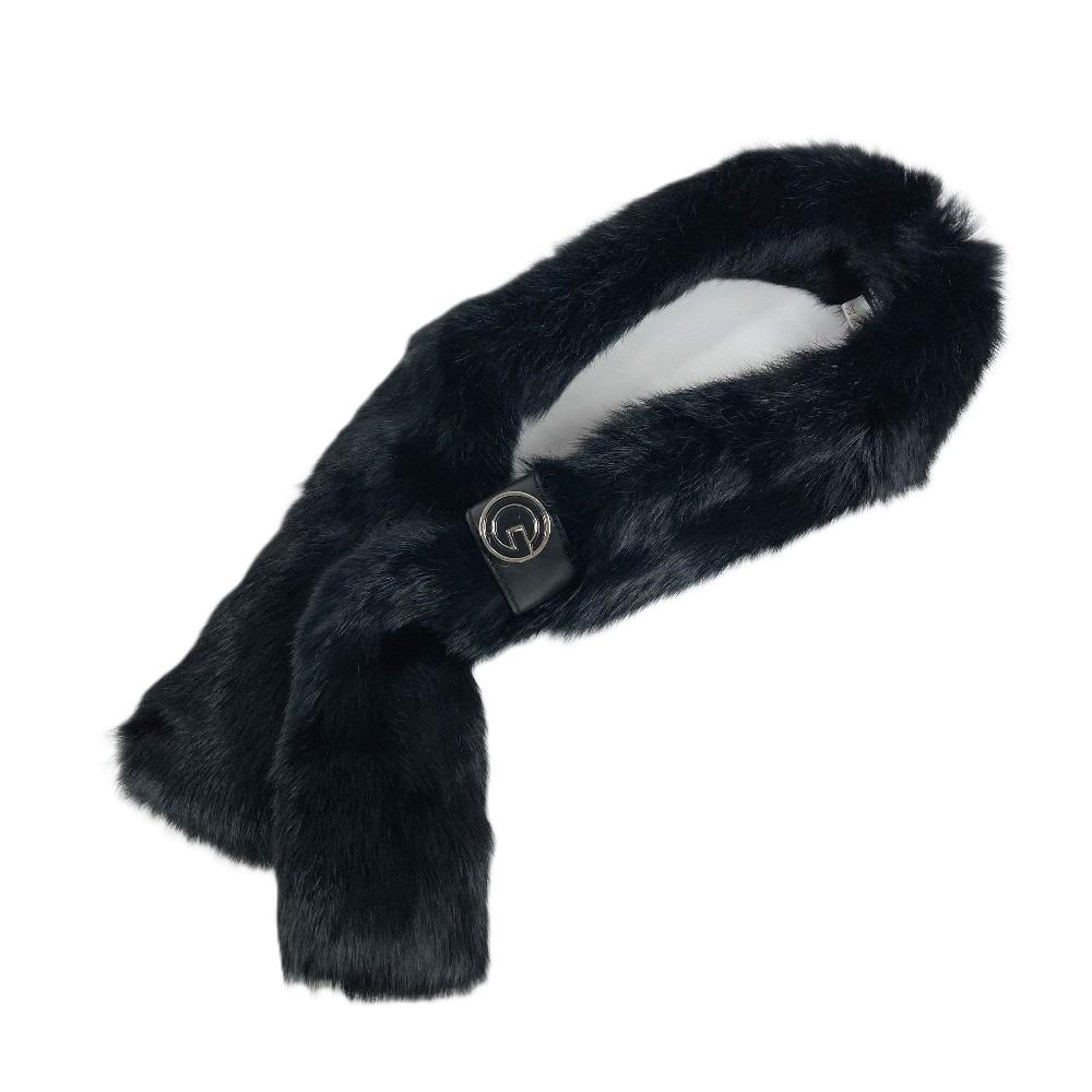 GUCCI 185746 G logo Fur tippet  Scarf fur Black