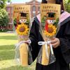 Dr.Bear Graduation Crochet Flower Bouquet Artificial Sunflower Hand Knitted Bouquets with Gift Bag Students Graduation Gift