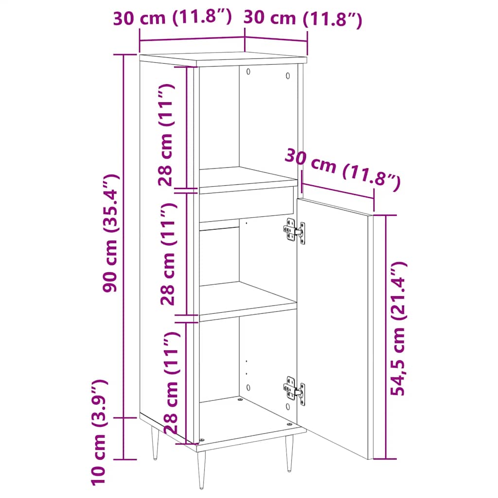 Bathroom Cabinet Concrete Grey 30 X 30 X 100 Cm Engineered Wood