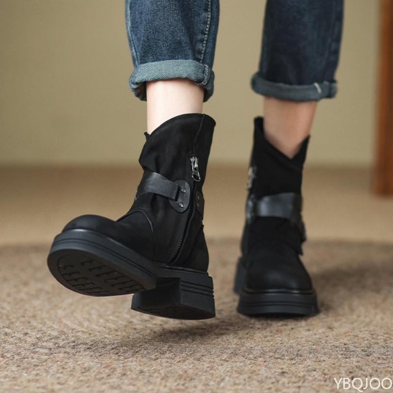 Fashion Small Niche Thick Soled Women's Boots Autumn Winter New Style Simple Comfortable  Retro Anti Slip Wear-resistant Short Boots