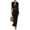 Women's Long Sleeve Lapel Button Suede Wrap Long Dress Warm Casual Belted Dress