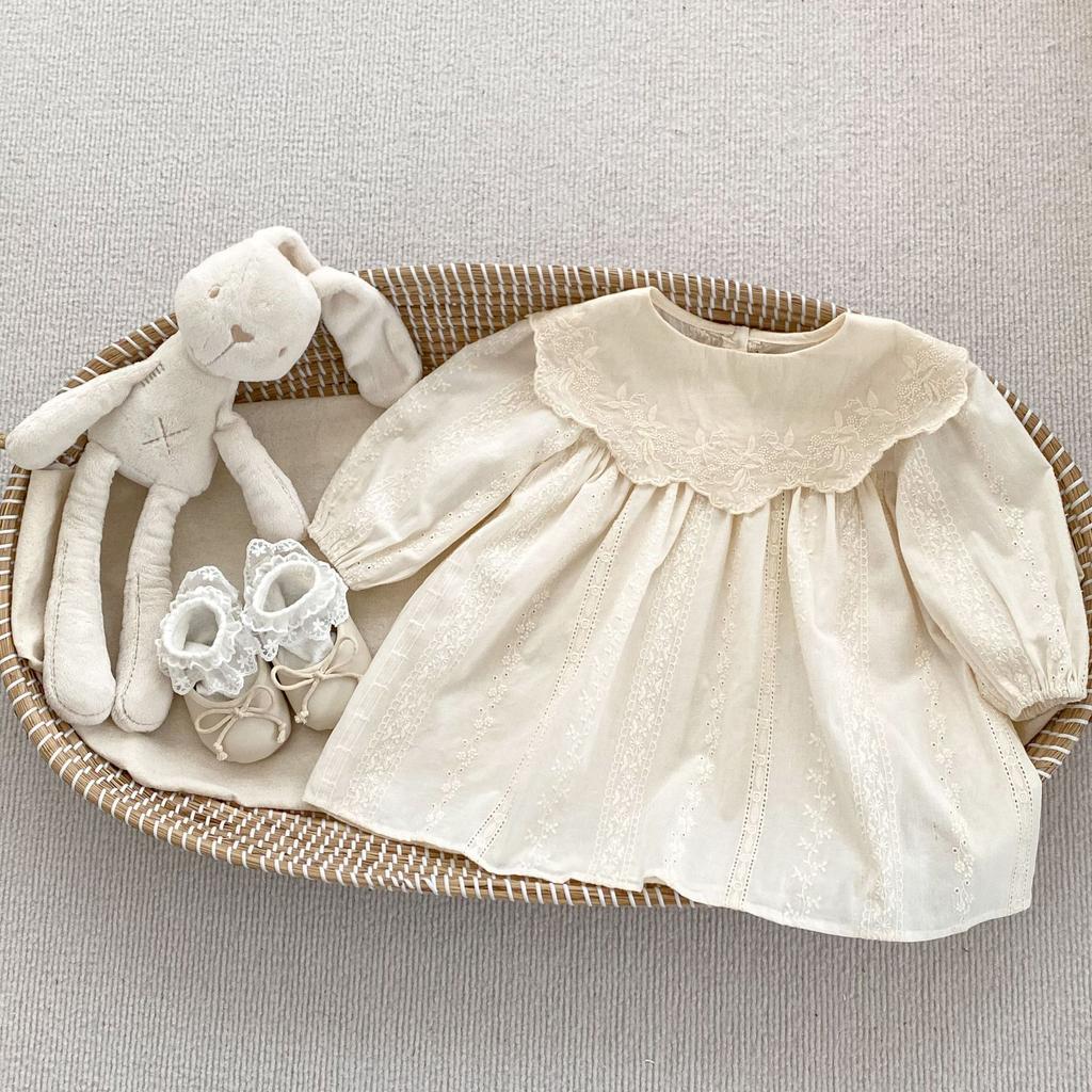 Spring Autumn Baby Girl Floral Embroidered Peter Pan Collar Long Sleeve Romper