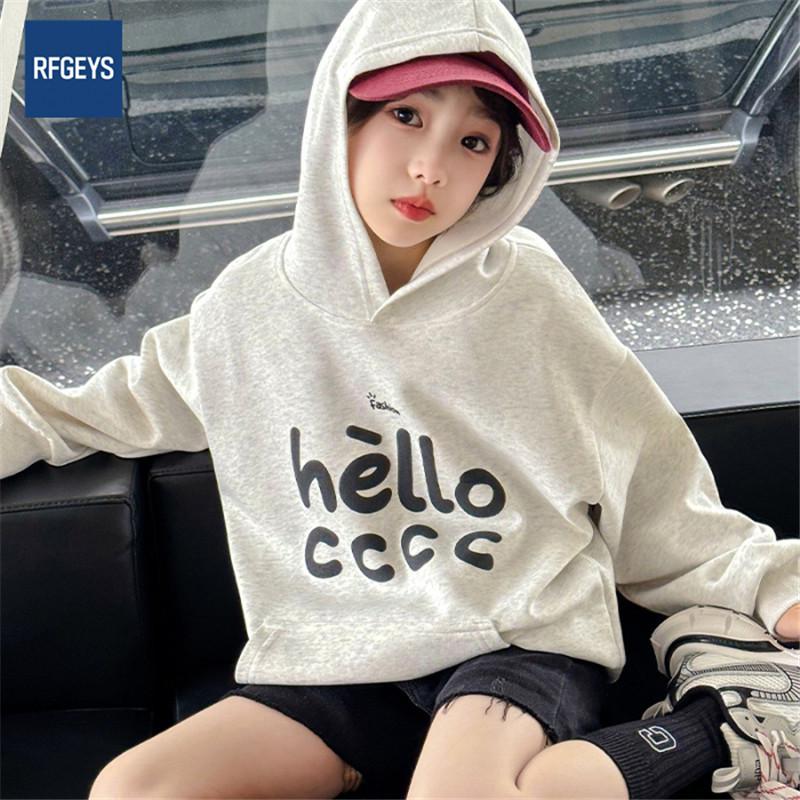 Mädchen Sweatshirt mit Kapuze im amerikanischen Stil: Herbst- & Winterfleece, Lockerer Langarm-Hoodie