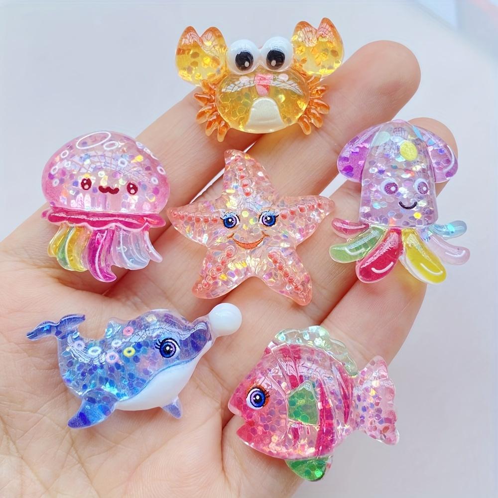 10 Sparkling Resin Cartoon Marine Animal Decorative Beads for Weddings, DIY, and Jewelry, Suitable for DIY Phone Cases, Home Dec