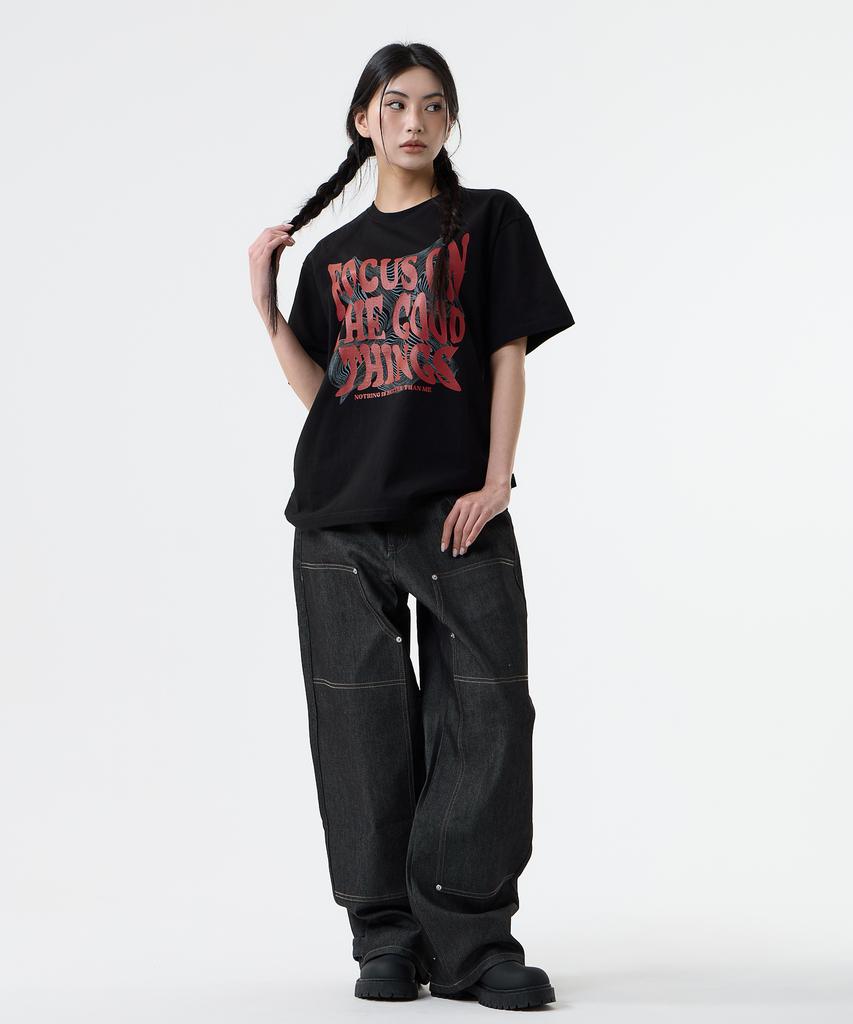 Nasttingijeubeleoldaenmi Geometry Lettering Tee_Black