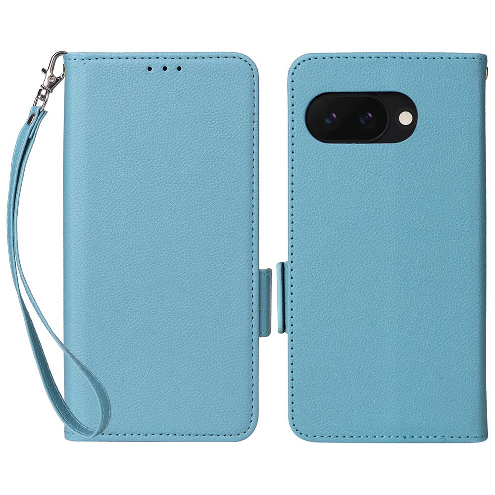 For Google Pixel 9a Case with Wrist Strap Litchi Texture PU Leather Wallet Phone Cover