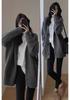 Women's V-Neck Pure Wool Mid-Length Cardigan Coat, Elegant Gray - Autumn/Winter Style