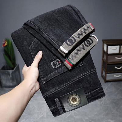 Autumn and Winter New Men's Jeans Light and Thick Slim-fitting Men's Clothing Men's Pants Elastic Small Straight Trousers