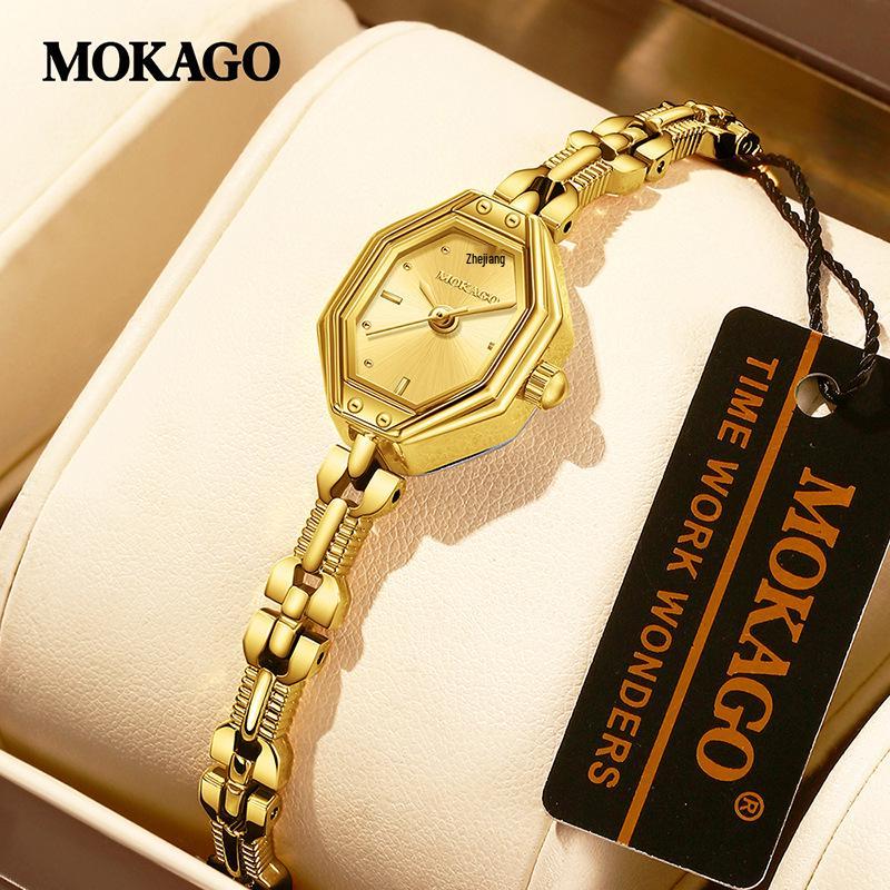 MOKAGO Women s Elegant Octagonal Gold Watch: Mother-of-Pearl Quartz, Retro Fashion, Waterproof
