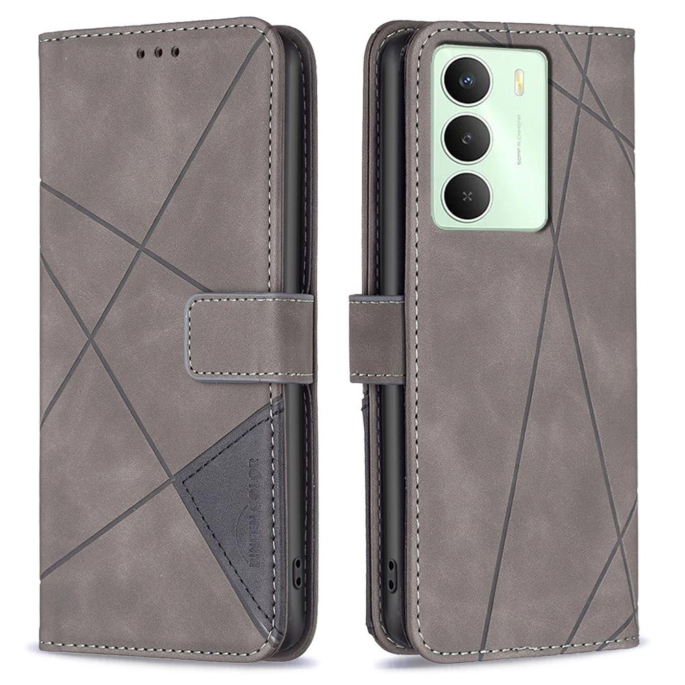 BINFEN COLOR For Realme 14x 5G Phone Case Wallet Stand Geometry Imprinted Leather Cover