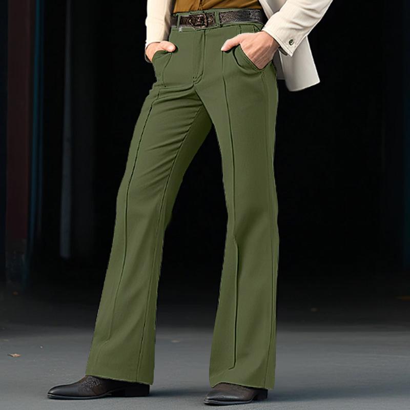 Vintage Men's Bell-Bottom Solid Color Flared Trousers Spring Autumn Casual Pleated Suit Pants Men Stylish Slim Elastic Trousers