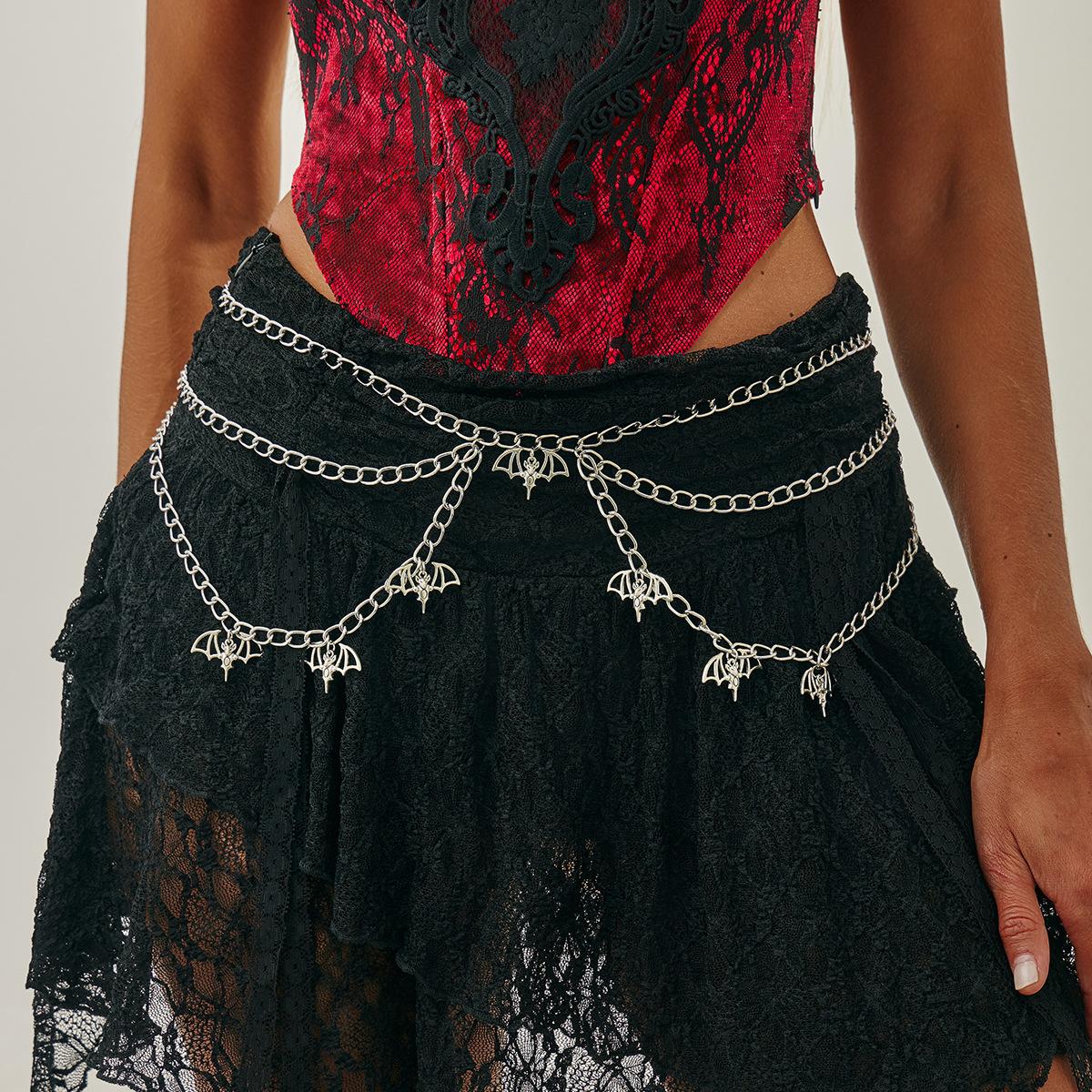 Creative Halloween Spider Web Bat Pendant Waist Chain, Sexy Wind Multi-Layer Chain Body Chain