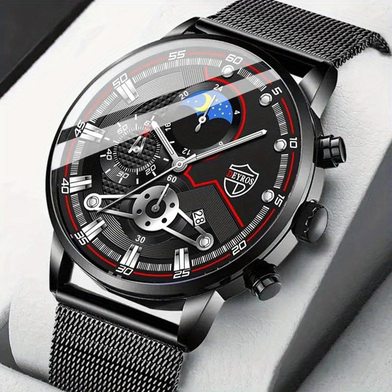 

Модные мужские деловые кварцевые часы с календарем, мужские наручные часы из нержавеющей стали с сетчатым ремешком, идеальный выбор для подарков