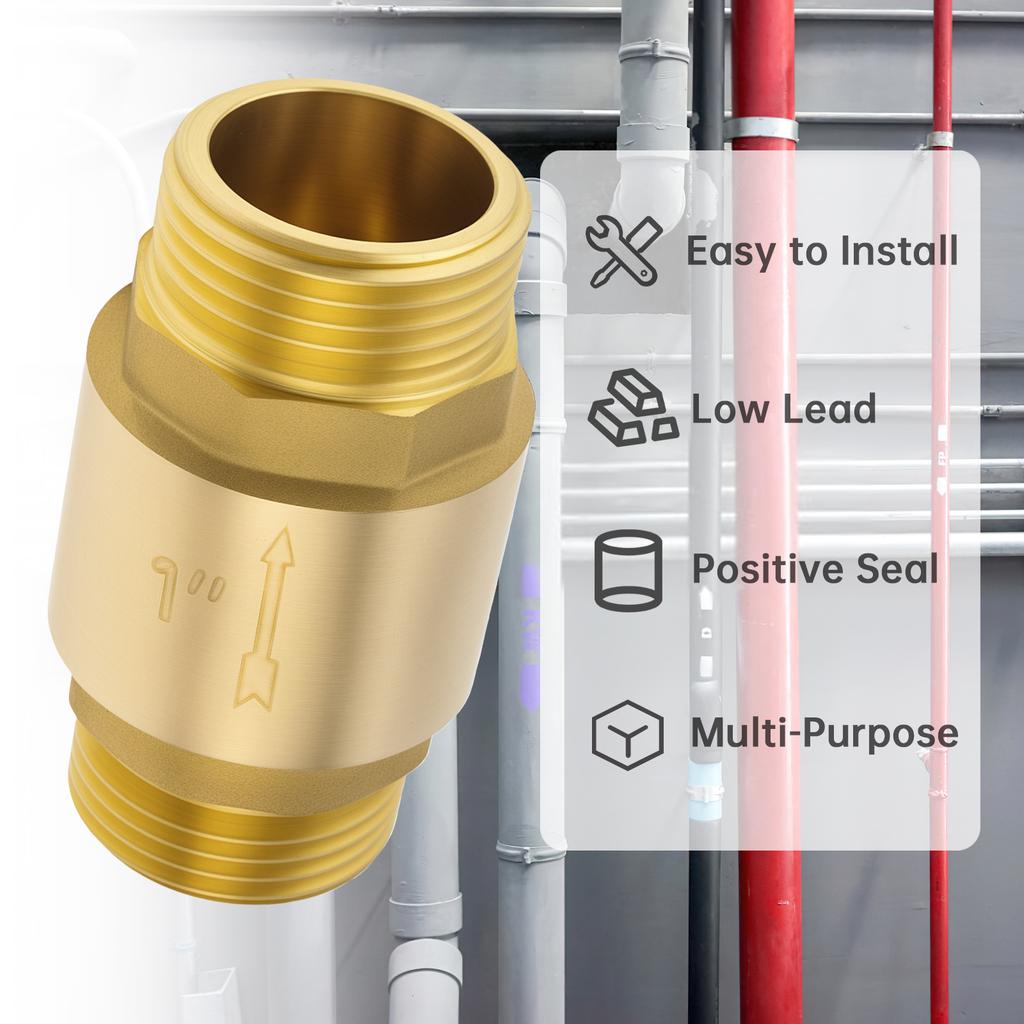 1 Inch Heavy Duty Check Valve - Bronze Backflow Preventer for Well Pump, Water Tank & Plumbing, Horizontal Flow One-Way Valve, Corrosion Resistant