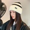 Knitted Hat For Women, Cold-Proof And Warm In Autumn And Winter, Striped Wool Hat, Letter-Embroidered Melon Fur Hat, Cold Hat, Wet And Small Face