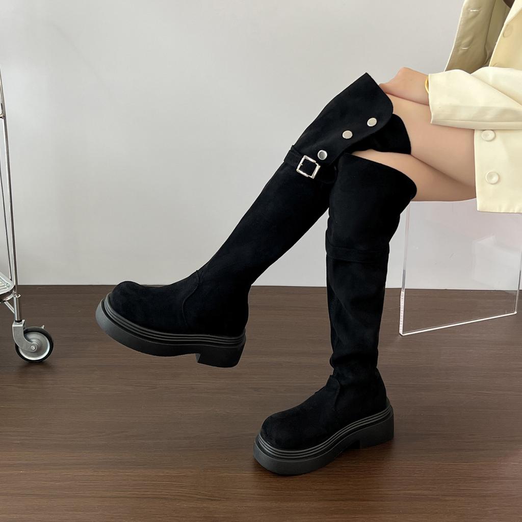 thick-soled long boots women's autumn and winter new thick-heeled long boots knight boots two wear folding fashion boots