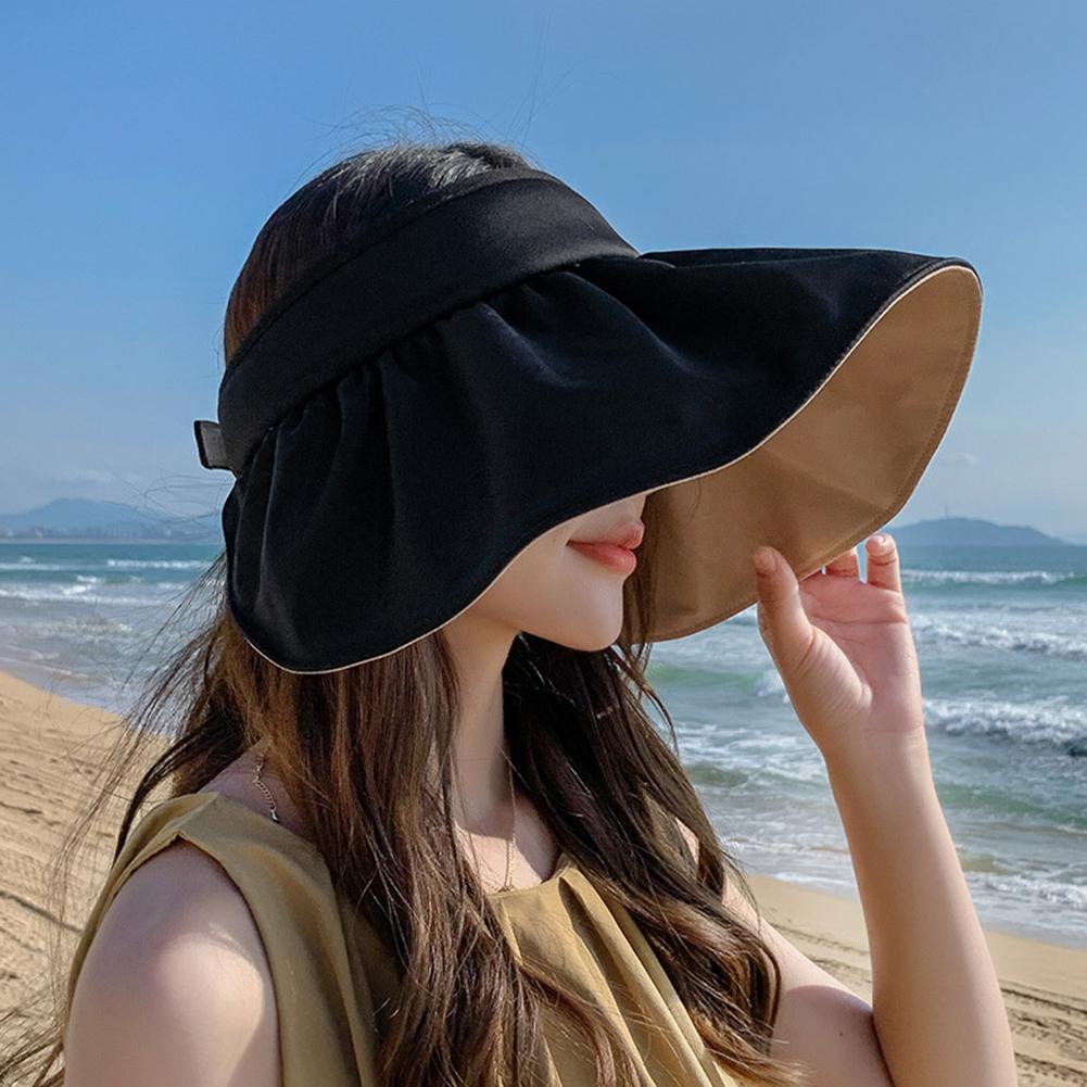Women Summer Sunhat Wide Brim Anti-uv Sun Protection Hat Empty Top Sun Visor Cap For Cycling Fishing Shopping